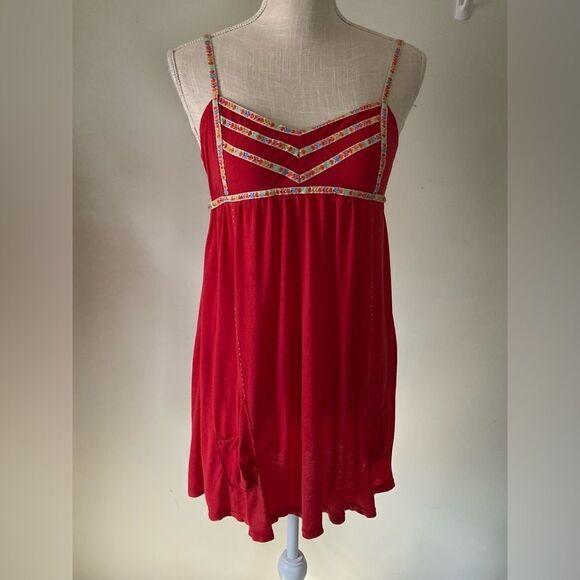 Vintage Free People Red Boho Dress Medium - Picture 1 of 5